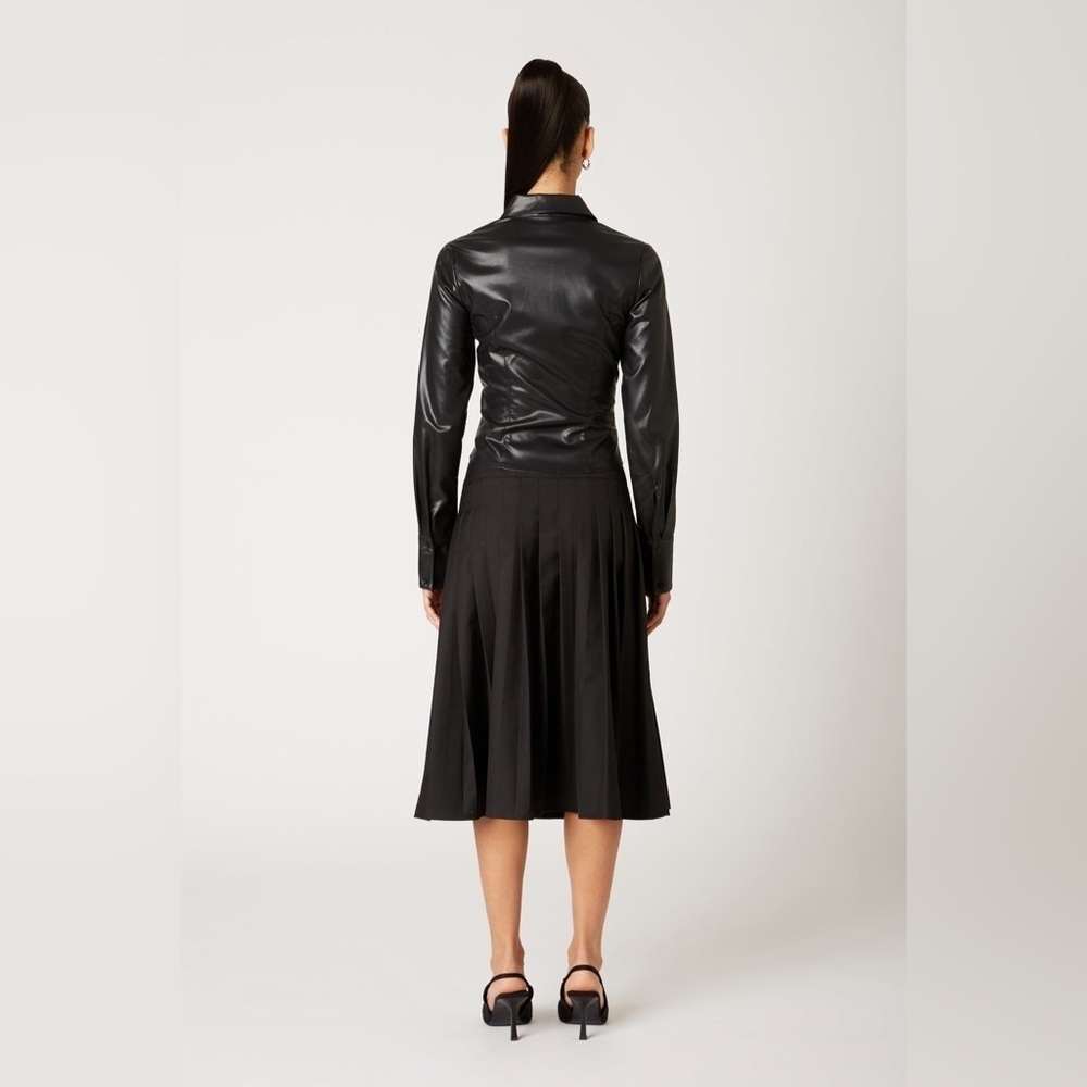 NIA Faux Leather Brielle Button Up Black Shirt Size Medium NWT - Picture 6 of 11